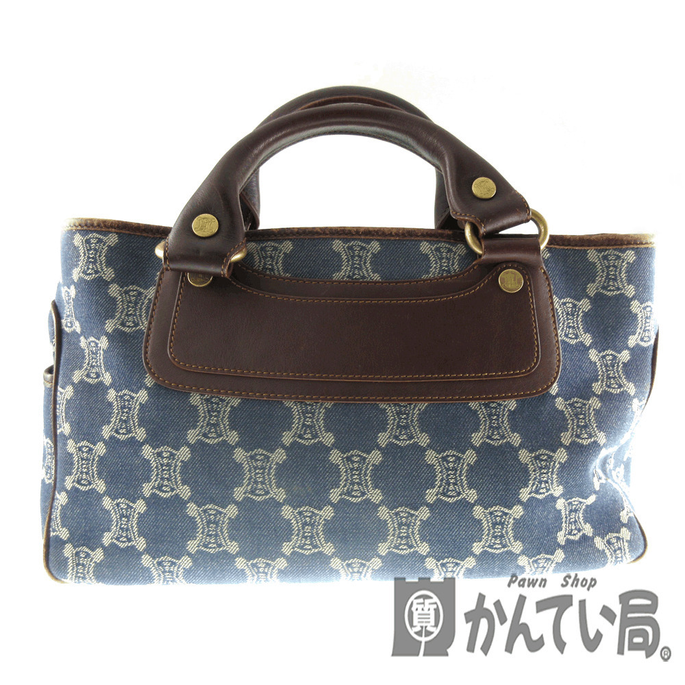 CELINE Boogie Bag Canvas Blue Brown Handbag - Picture 1 of 8